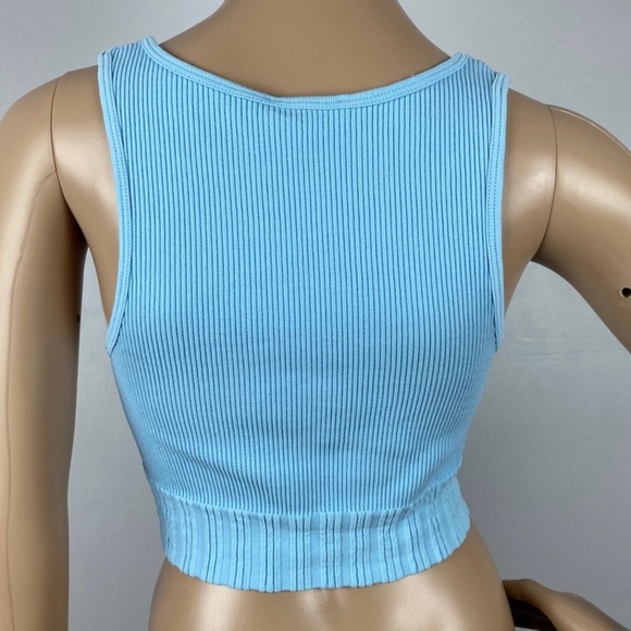 NEW ZARA BLUE RIBBED SEAMLESS CROP TOP - Picture 6 of 8